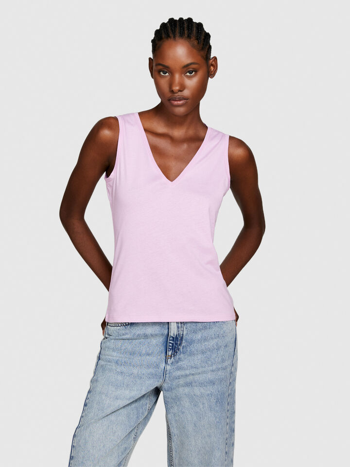 Tank top in 100% cotton - women's tops - Soft Pink | Sisley image number 4